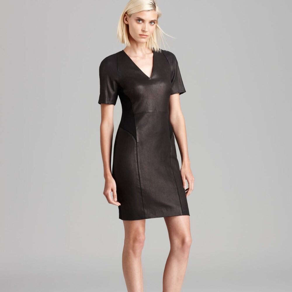 Theory Serto Leather Sheath Dress